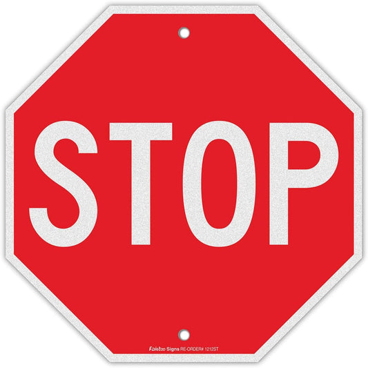 Reflective Stop Sign – 12" × 12" – Aluminum, Type IV Prismatic (No Pole) Q128482