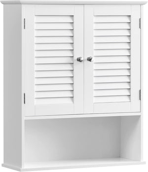 Wall Mounted Bathroom Storage Cabinet with Adjustable Shelf & Open Shelf – White Shutter Door Organizer BBC27WT