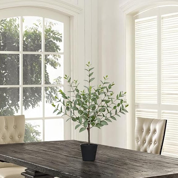 Arborus 22-Inch Artificial Eucalyptus Plant – Realistic Faux Greenery in Black Pot for Home Office Décor