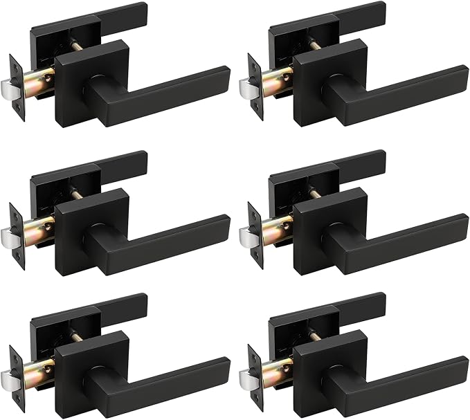 Probrico Matte Black Passage Door Handles – Square Interior Door Lever Set for Closets & Hallways