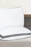 Queen Size Gusseted White Microfiber Pillows 2-Pack
Set of 2 Quilted Pillows with Grey Piping for All Sleep Positions
Medium Firm Bed Pillows for Queen Beds
Gusseted Pillow Design for Better Support and Comfort
Side View of Quilted Pillows Showing Grey Piping Details