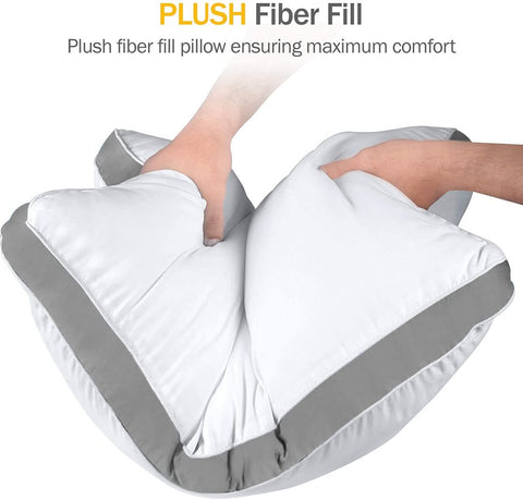 Queen Size Gusseted White Microfiber Pillows 2-Pack
Set of 2 Quilted Pillows with Grey Piping for All Sleep Positions
Medium Firm Bed Pillows for Queen Beds
Gusseted Pillow Design for Better Support and Comfort
Side View of Quilted Pillows Showing Grey Piping Details
