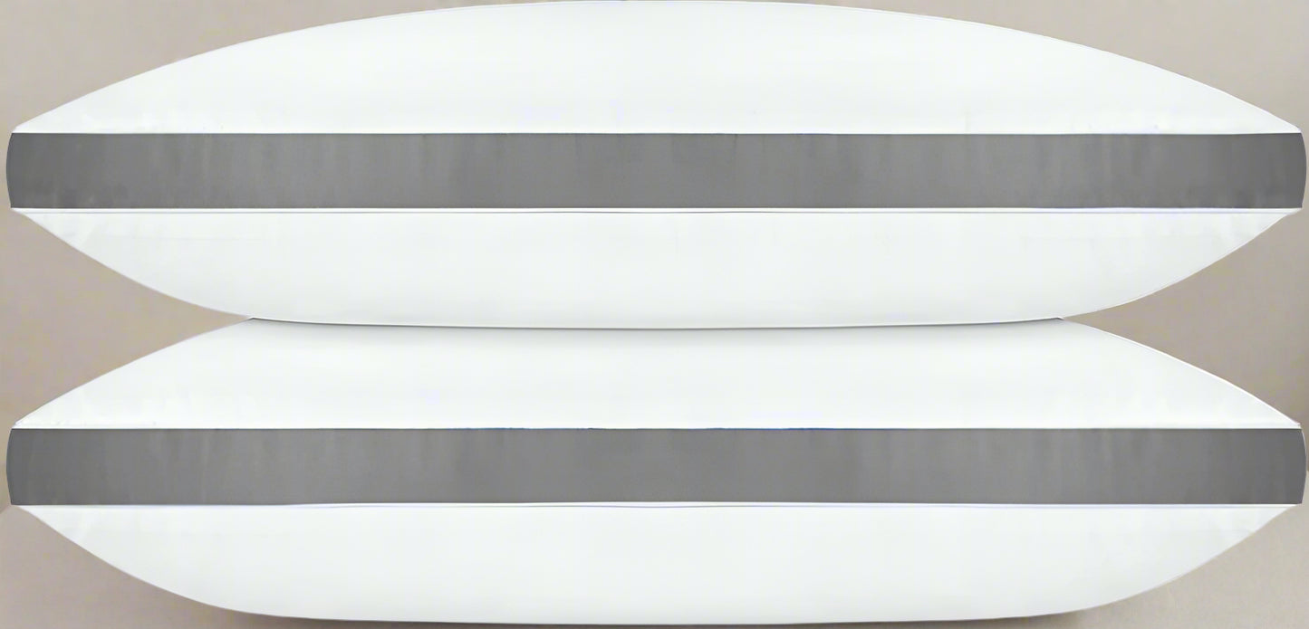 Queen Size Gusseted White Microfiber Pillows 2-Pack
Set of 2 Quilted Pillows with Grey Piping for All Sleep Positions
Medium Firm Bed Pillows for Queen Beds
Gusseted Pillow Design for Better Support and Comfort
Side View of Quilted Pillows Showing Grey Piping Details