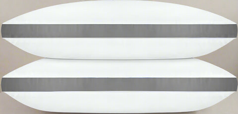 Queen Size Gusseted White Microfiber Pillows 2-Pack
Set of 2 Quilted Pillows with Grey Piping for All Sleep Positions
Medium Firm Bed Pillows for Queen Beds
Gusseted Pillow Design for Better Support and Comfort
Side View of Quilted Pillows Showing Grey Piping Details