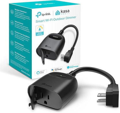 Kasa Smart KP405 Outdoor Wi-Fi Dimmer Plug – IP64 Weather-Resistant, Alexa & Google Assistant, 2.4GHz Wi-Fi