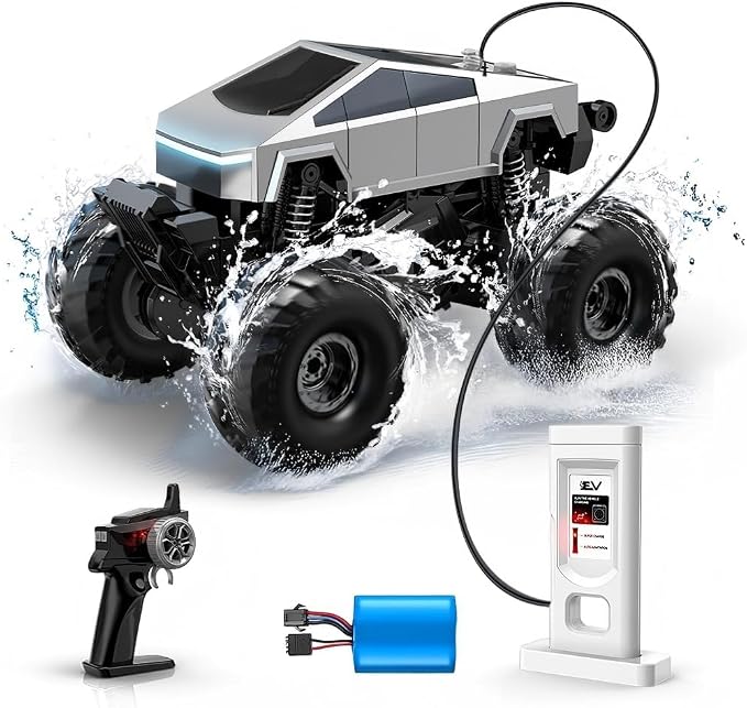 NYVEWIV 4WD Amphibious RC Monster Truck – 1:18 Scale Remote Control Off-Road Car with 360° Stunts, Stand-Up Mode, 2.4GHz Controller & Charging Dock