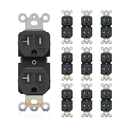 JUNLIT 20A Tamper-Resistant Duplex Electrical Outlets 10-Pack – 125V NEMA 5-20R Self-Grounding Receptacles, White