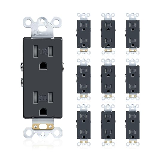 JUNLIT 15A Tamper-Resistant Duplex Decorator Outlets 10-Pack – 125V Self-Grounding Residential Receptacles