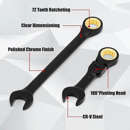 EMENTOL 24-Piece Flex Head Ratcheting Wrench Set – Metric & SAE Combination Ratchet Wrenches, 72-Tooth CR-V Steel with Storage Case