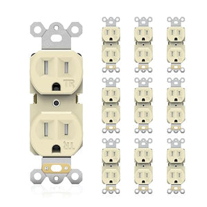 JUNLIT 15A Tamper-Resistant Duplex Electrical Outlets 10-Pack – 125V Self-Grounding Residential Receptacles