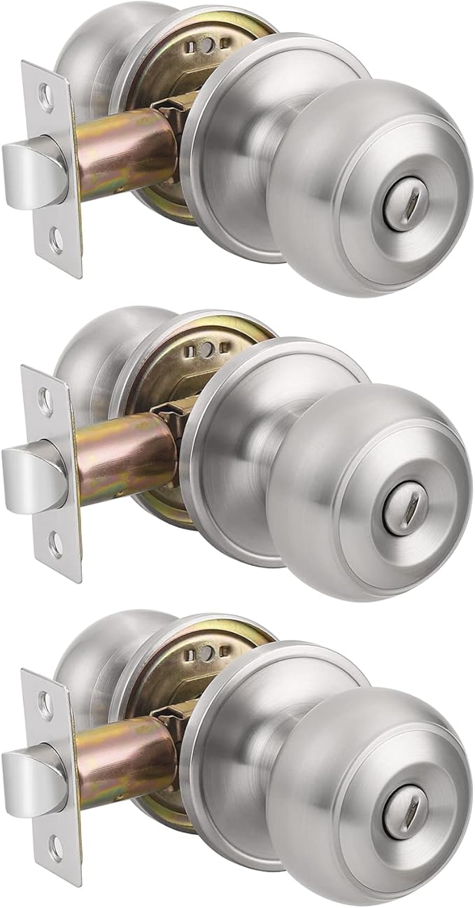 Probrico Privacy Door Knobs with Lock – Satin Nickel Interior Bedroom & Bathroom Door Handles