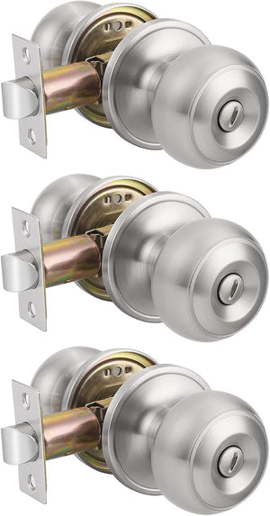 Probrico Privacy Door Knobs with Lock – Satin Nickel Interior Bedroom & Bathroom Door Handles