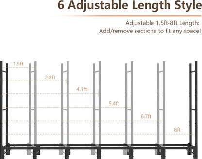 C-Hopetree Adjustable Firewood Rack – Heavy-Duty Steel Indoor Outdoor Log Holder, 32–96" Expandable