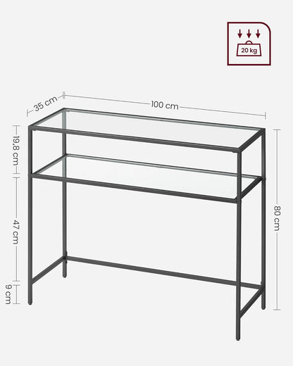 Console Table with Tempered Glass Shelves, Entryway Table, Sofa Table for Hallway, Living Room and Foyer 39.4 Inch Gold LGT025B01