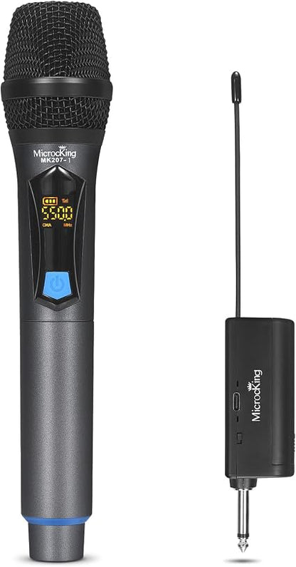 MicroKing UHF Wireless Handheld Microphone with Rechargeable Receiver – Dynamic Karaoke & PA Mic