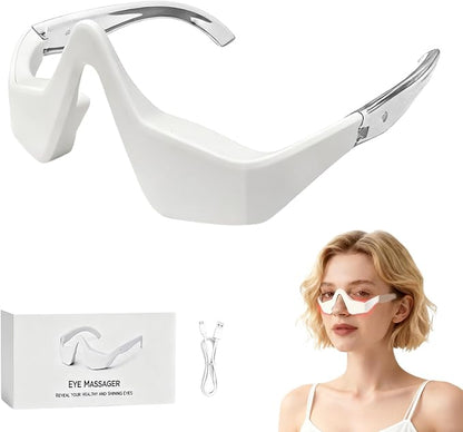 Rechargeable LED Red Light Eye Massager Glasses – Microcurrent Under-Eye Skincare Device for Puffiness & Tired-Looking Eyes, White