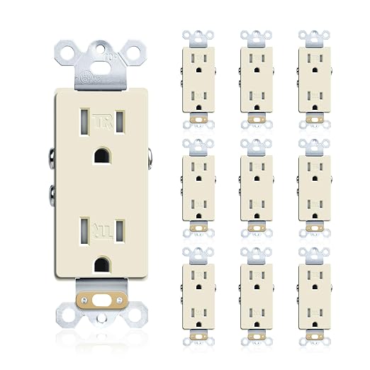 JUNLIT 15A Tamper-Resistant Duplex Decorator Outlets 10-Pack – 125V Self-Grounding Residential Receptacles