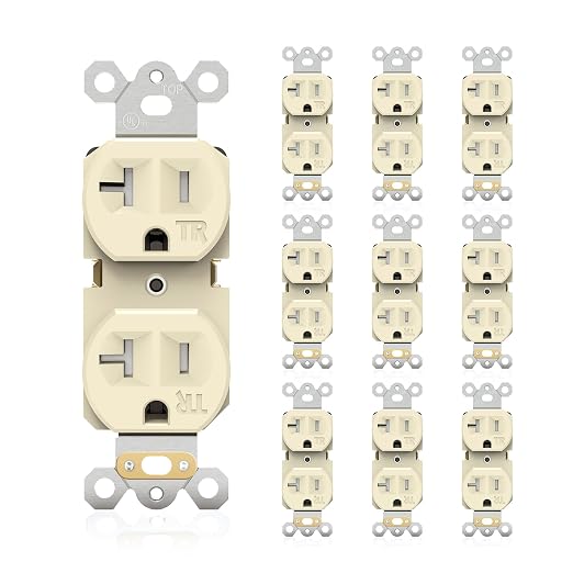 JUNLIT 20A Tamper-Resistant Duplex Electrical Outlets 10-Pack – 125V NEMA 5-20R Self-Grounding Receptacles, White