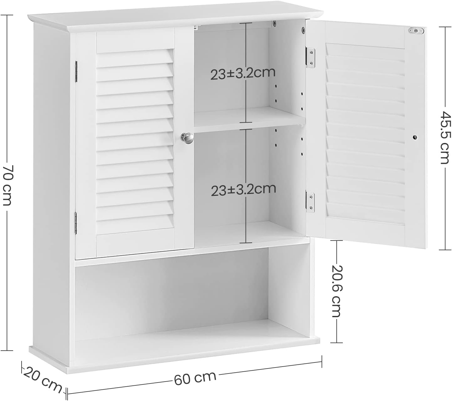 Wall Mounted Bathroom Storage Cabinet with Adjustable Shelf & Open Shelf – White Shutter Door Organizer BBC27WT