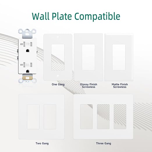 JUNLIT 20A Tamper-Resistant Duplex Electrical Outlets 10-Pack – 125V Self-Grounding 5-20R Wall Receptacles