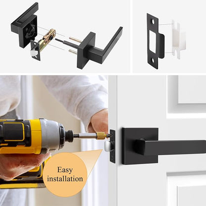 Probrico Matte Black Passage Door Handles – Square Interior Door Lever Set for Closets & Hallways