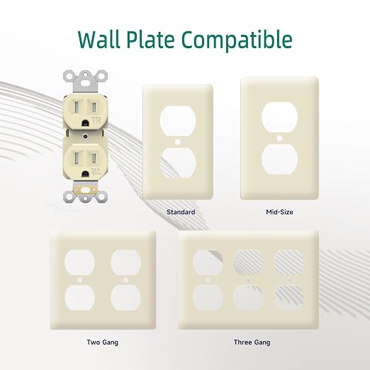 JUNLIT 15A Tamper-Resistant Duplex Electrical Outlets 10-Pack – 125V Self-Grounding Residential Receptacles