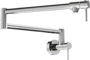 VMASSTONE PM002 Wall-Mount Pot Filler Faucet – Chrome Polished Brass Folding Kitchen Faucet with Dual Swing Arms, 360° Rotation & 2 Handles
