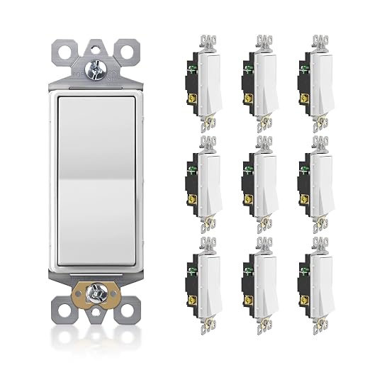 JUNLIT 3-Way Decorator Rocker Light Switches 10-Pack – 15A 120/277V Decora Paddle Wall Switches, Grounded