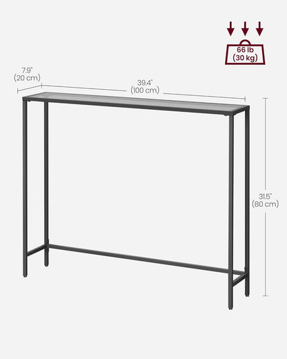 Narrow Console Table with Tempered Glass Top, Modern Sofa Table, Entryway Table for Hallway, Living Room and Foyer Ink Black and Slate Grey LGT132B01