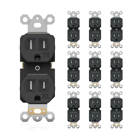 JUNLIT 15A Tamper-Resistant Duplex Electrical Outlets 10-Pack – 125V Self-Grounding Residential Receptacles
