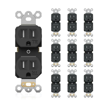 JUNLIT 15A Tamper-Resistant Duplex Electrical Outlets 10-Pack – 125V Self-Grounding Residential Receptacles