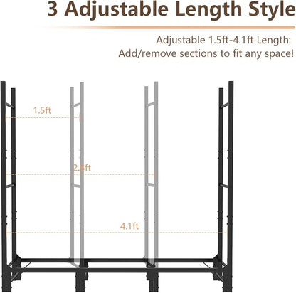 C-Hopetree Adjustable Firewood Rack – Heavy-Duty Steel Indoor Outdoor Log Holder, 32–96" Expandable