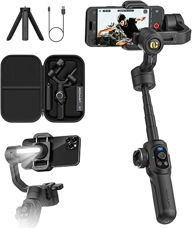 AOCHUAN Smart S2 3-Axis Smartphone Gimbal Stabilizer – Face & Object Tracking, 360° Rotation, Fill Light & 18cm Extension Rod for iPhone & Android