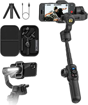 AOCHUAN Smart S2 3-Axis Smartphone Gimbal Stabilizer – Face & Object Tracking, 360° Rotation, Fill Light & 18cm Extension Rod for iPhone & Android