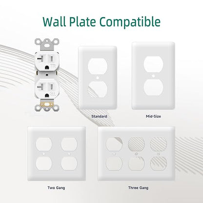 JUNLIT 20A Tamper-Resistant Duplex Electrical Outlets 10-Pack – 125V NEMA 5-20R Self-Grounding Receptacles, White
