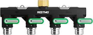 RESTMO 3-Way Garden Hose Splitter – Heavy-Duty Metal 3/4" GHT Faucet Adapter with 3 Shut-Off Valves, Full-Flow Design & Extended Handles