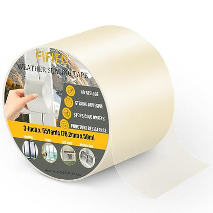 FIFIFO 3-Inch Transparent Weather Sealing Tape – Waterproof Window Insulation and Draft Seal Tape