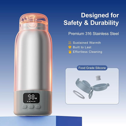 YARUITK Portable Baby Bottle Warmer – 17 oz Travel Milk & Formula Warmer with Digital Temperature Control