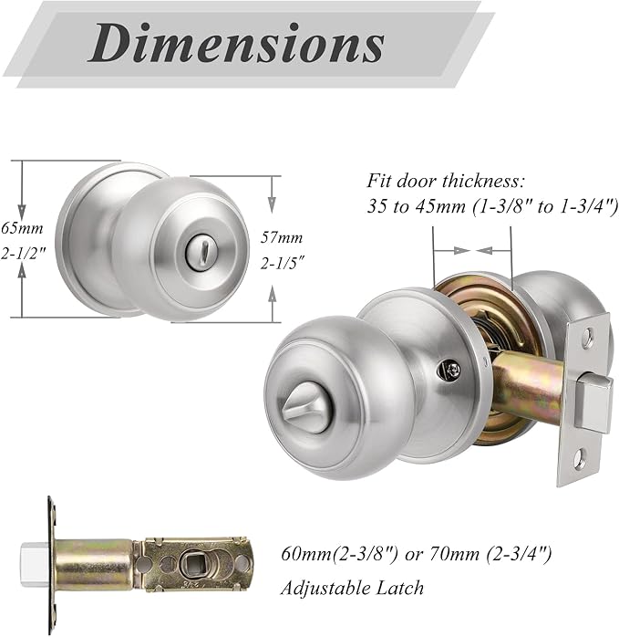 Probrico Privacy Door Knobs with Lock – Satin Nickel Interior Bedroom & Bathroom Door Handles