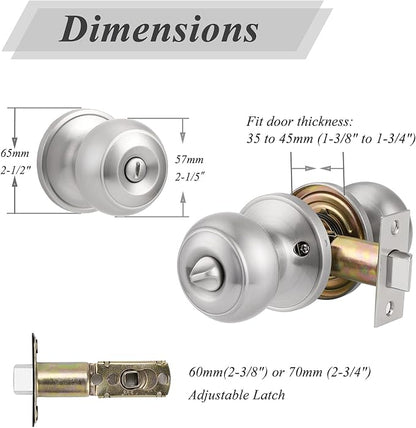 Probrico Privacy Door Knobs with Lock – Satin Nickel Interior Bedroom & Bathroom Door Handles