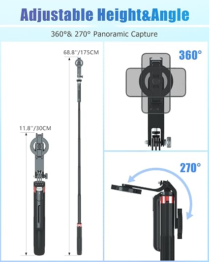 Dieoski Magnetic Phone Tripod & Selfie Stick with Remote – 49" Extendable 360° Rotating MagSafe-Compatible Smartphone Stand