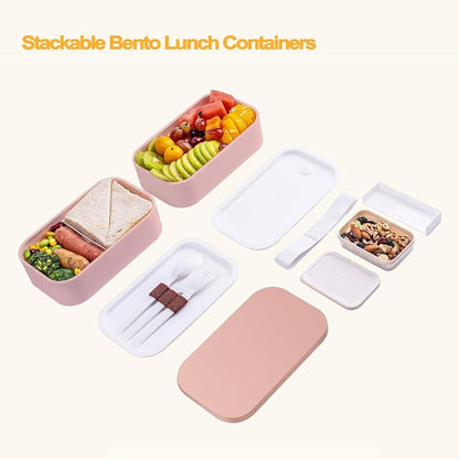 Stackable Bento Lunch Box – 60 oz Microwave-Safe Leak-Resistant Meal Prep Container with Utensils