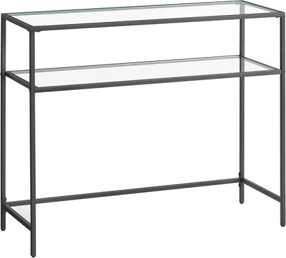 Console Table with Tempered Glass Shelves, Entryway Table, Sofa Table for Hallway, Living Room and Foyer 39.4 Inch Gold LGT025B01