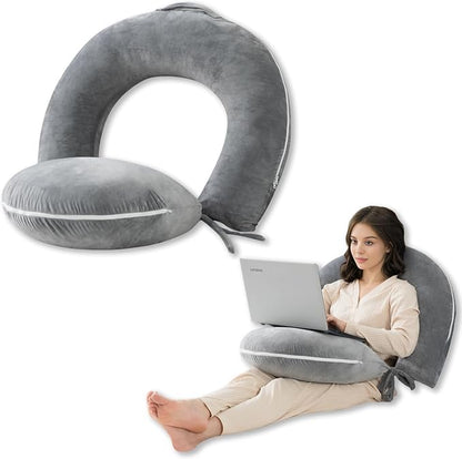Meiz Reading Pillow for Bed – Back Support Sitting Pillow with Lap Desk Cushion & Removable Cover