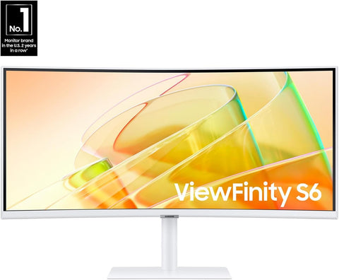 SAMSUNG 34” ViewFinity S6 S65TC Series Ultra WQHD White Curved Monitor, 100Hz, Ergonomic Design, Intelligent Eye Care- (LS34C650TANXGO) [Canada Version]