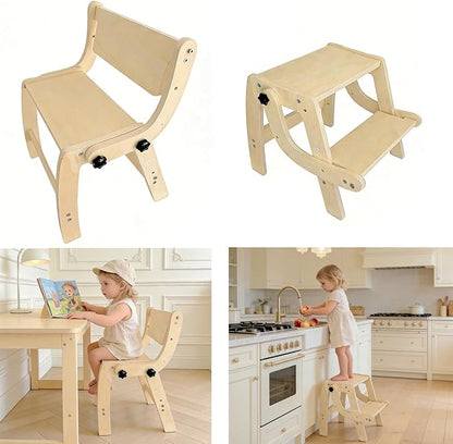 THREELOVE 2-in-1 Kids Wooden Chair & Step Stool – Convertible Toddler Chair, Footstool & Potty Training Stool