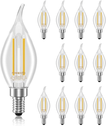 Novapollo CA11 LED Candelabra Light Bulbs 12-Pack – 60W Equivalent, Dimmable 2700K Soft White, 500LM E12 Base