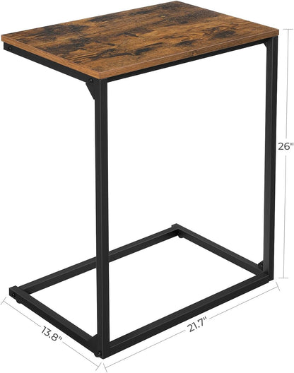 C Shaped End Table for Sofa and Couch, Industrial Side Table, Laptop Tray Table for Living Room, Bedroom and Small Spaces Rustic Brown and Black LNT52BX