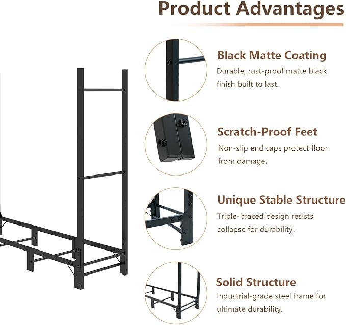 C-Hopetree Adjustable Firewood Rack – Heavy-Duty Steel Indoor Outdoor Log Holder, 32–96" Expandable