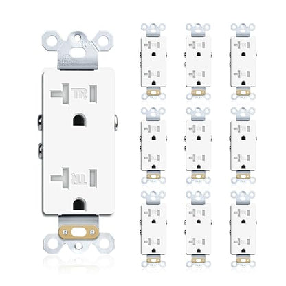 JUNLIT 20A Tamper-Resistant Duplex Electrical Outlets 10-Pack – 125V Self-Grounding 5-20R Wall Receptacles